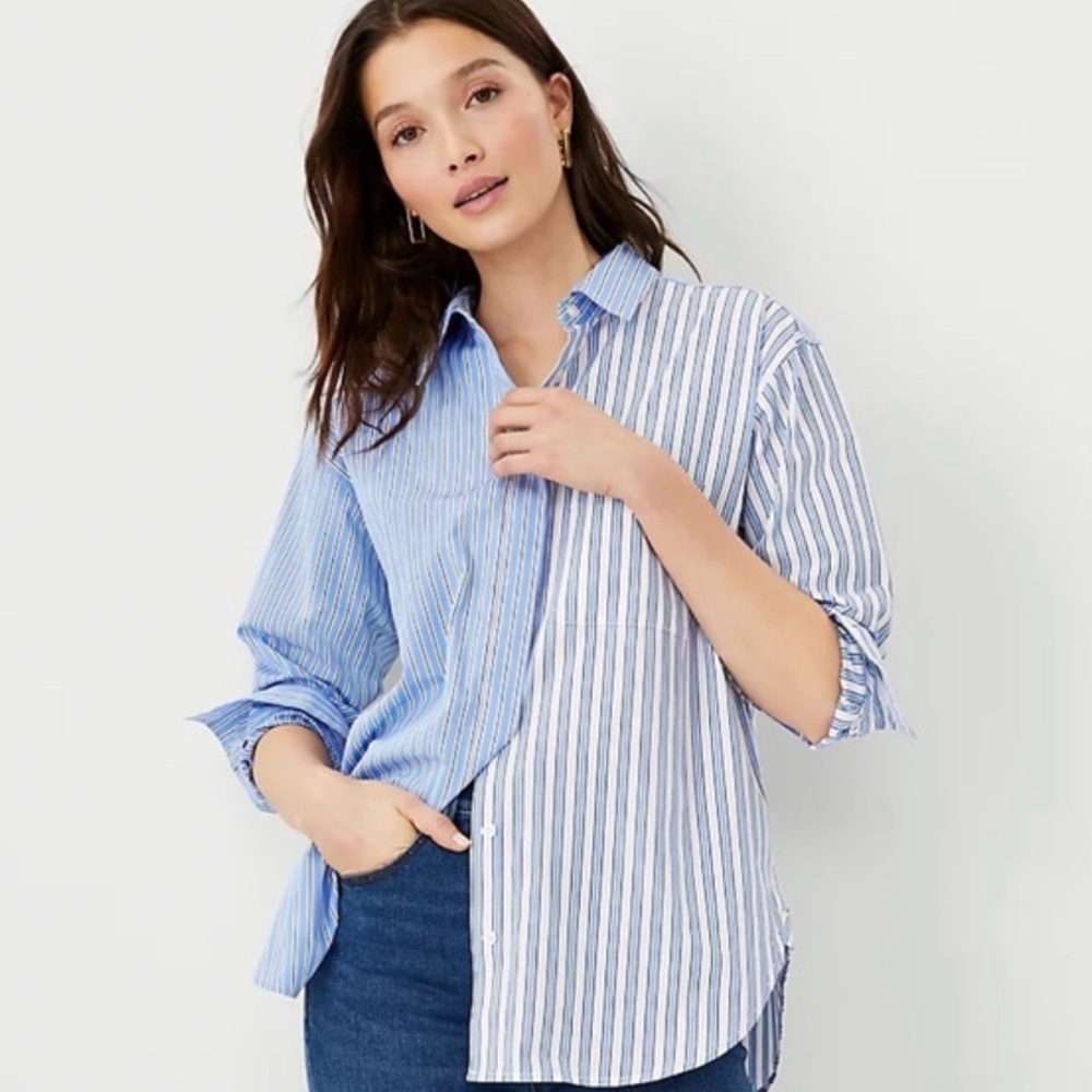 Ann Taylor Oversized Striped Dress Shirt. Size Medium.